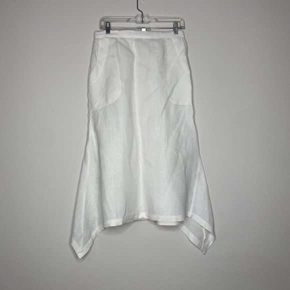 MoSaic USA Linen Skirt Womans 30" Elastic Waist White w/Pockets Hi-Lo Hem - Picture 2 of 6